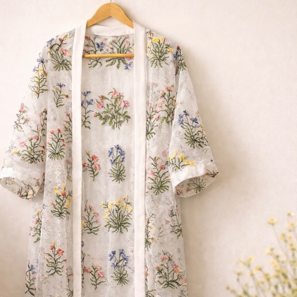 Festival Bohemian Floral Embroidered Kaftan Kimono Beach Coverup